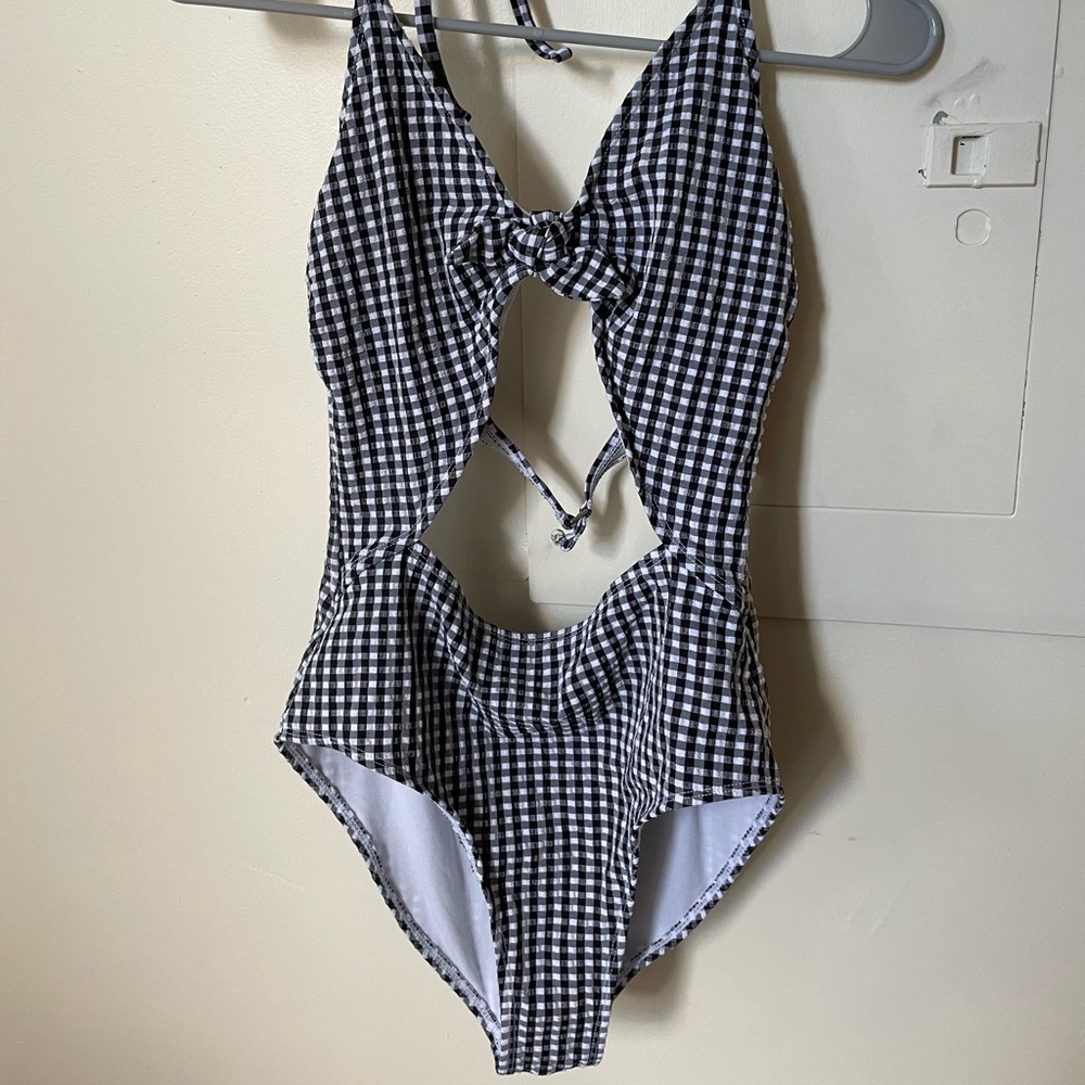 Gingham Cutout One Piece Swimsuit